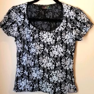 Stretchy black and white lace top